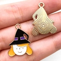 Pendentif sorcière d'Halloween en émail noir et violet pour la création de bijoux - Sorcier Noir Orange (14001)