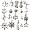 Antique silver nautical alloy charms set featuring anchors, mermaids and hearts for DIY jewelry - Mixed 20pcs Antique Silver Series (SN707)
