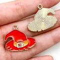 Pendentif chapeau de sorcier en émail rouge pour bijoux Halloween DIY, avant et arrière dorés - Chapeau de Sorcier Orange (14003)