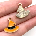 Pendentif chapeau de sorcière orange en émail pour la création de bijoux d'Halloween - Chapeau de Sorcière Orange (14007)