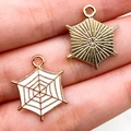 Pendentifs hexagonaux en émail blanc et or motif toile d'araignée pour bijoux DIY - Toile d'Araignée Hexagonale Blanche (14008)