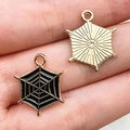 Pendentifs toile d'araignée dorés avec émail noir pour bijoux DIY et accessoires cheveux - Toile d'Araignée Hexagonale Noire (14009)
