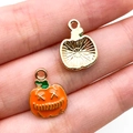 Pendentif citrouille d'Halloween en émail orange pour la création de bijoux DIY - Citrouille Ronde Orange (14010)