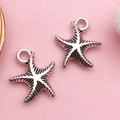 Pair of antique silver starfish charms with textured relief for DIY jewelry making - Antique Silver Starfish (2356-Antique Silver Zinc Alloy Ocean Starfish 14x17mm 1g)