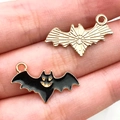 Pendentifs chauve-souris Halloween en émail noir et or pour bijoux DIY et bracelets - Chauve-souris Noire (14015)