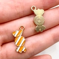 Pendentif émaillé bonbon d'Halloween à rayures orange pour la création de bijoux DIY - Bonbon Jaune Blanc (14017)