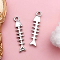 Silver-finished fish bone charms for DIY jewelry making in a twin set display - Antique Silver Zinc Alloy Marine Fish Bone (4649, 5x23mm, 0.6g)