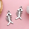 Tibetan silver fish bone charms for DIY jewelry making in vintage antique style - Antique Silver Fish Bone (Zinc Alloy Marine Theme 8x16mm)