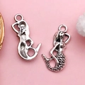 Antique silver mermaid alloy pendant for DIY jewelry making with realistic embossed detail - Antique Silver Mermaid (8756-Antique Silver Sea Mermaid 11x23mm-Zinc Alloy-1g)