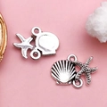 Silver starfish and shell ocean charms for DIY jewelry making bracelets and necklaces - Antique Silver Starfish Shell Double Hole Connector (9041, 13x18mm, Zinc Alloy, 1.2g)