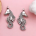 Pair of antique silver seahorse charms with intricate engraving for DIY jewelry making - Antique Silver Seahorse (Zinc Alloy Marine Seahorse 11x24mm 1g)