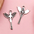 Paire de pendentifs ange en argent vieilli avec ailes texturées pour bijoux DIY - Pendentif Ange Antique (9801)