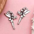Pendentifs de fée en argent vintage pour bracelets DIY avec gravures d'anges détaillées - Pendentif Fée Ange (9804)
