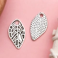 Pendentifs feuilles vintage en argent avec veines détaillées pour bijoux DIY - Pendentif Feuille Abstrait (10414)