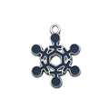 Close-up of silver snowflake pendant with deep blue enamel for DIY jewelry making - Dark Blue Christmas Snowflake (12629)