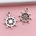 Antique silver rudder steering wheel charms for nautical DIY jewelry making projects - Single-sided Small Helm (2729)