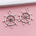 Antique silver ship wheel nautical pendants for DIY jewelry and keychain making - Anchor (3272)