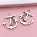 Antique silver anchor pendant with rope detail for DIY jewelry and necklaces - Ship Anchor (3837)