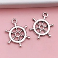Vintage silver alloy ship wheel charms for DIY necklaces and handmade keychains - Small Round Ship Wheel (5581)
