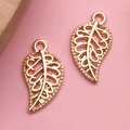 Rose gold leaf alloy pendants with hollowed pattern for DIY jewelry and accessories - Hollow Leaf Style (10096)