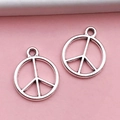 Pair of vintage silver metal peace sign charms for DIY jewelry making and necklaces - Hollow Peace Symbol (5589)