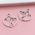Intertwined hollow heart charms in antique silver finish for DIY jewelry making - Hollow Double Heart (5801)