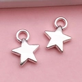 Pair of polished silver starfish charms with top rings for DIY jewelry necklaces - Small Pentagram Star (5812)