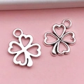 Silver four-leaf clover heart pendants for DIY jewelry making and necklaces - Hollow Four Leaf Clover (6943)