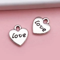 Silver alloy heart-shaped pendants with Love engraving for DIY jewelry making - Letter Love Heart (8005)