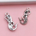 Antique silver mermaid charms for DIY bracelets with detailed nautical relief design - Mermaid Style (8756)