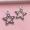 Set of two hollow star charms in antique silver finish with beaded edge texture - Pentagram Star (8767)