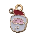 Detail van Kerstman hanger van goudkleurige legering met email en kleine strass - Emaille Rode Hoed Strass Kerstman Hoofd (8860)