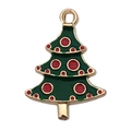 Detail van kerstboom hanger met groen emaille en rode stippen op goudkleurige legering - Emaille Rood en Groen Gevlekte Kerstboom (8861)