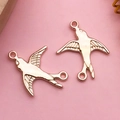 Rose gold swallow-shaped alloy charm connector with feather detail for DIY jewelry - Flying Bird Connector (11590)