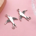 Pendentifs hirondelle en alliage argenté avec doubles boucles pour bijoux DIY - Petit Oiseau (4901)