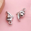 Paire de pendentifs dauphins en argent vieilli avec anneaux pour création de bijoux - Dauphin (5573)