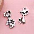 Pendentifs chat en alliage argent antique pour la création de bijoux DIY lot de 2 - Petit Chat (6153)