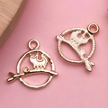 Rose gold metal cat silhouette charm for handmade DIY jewelry bracelets and necklaces - Circle Cat Branch Style (11591)