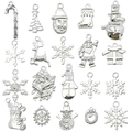 20-piece bright silver Christmas charms set including snowflakes, Santa, and reindeer - Bright Silver Christmas Series Style Mix (SN829)