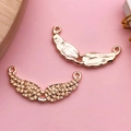 Rose gold metal angel wing charm for DIY jewelry making with textured front and smooth back - Wing Connector (11592)