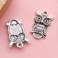 Pendentifs hibou en argent rétro avec détails de plumes et anneau pour bijoux DIY - Hibou (B326)