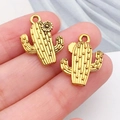 Golden cactus pendants with detailed textures for DIY jewelry and earring making - Cactus with Flower (19231)