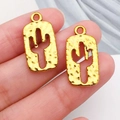 Antique gold cactus pendant with hammered texture and hollow rectangle design for DIY crafts - Hollow Cactus (19242)
