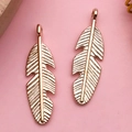 Two KC gold alloy feather pendants with detailed texture for DIY jewelry making - Feather Ornament (11595)