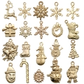 Set de colgantes navideños dorados con reno muñeco de nieve y copos para joyería artesanal - Juego de 20 Estilos de Navidad (SN828)