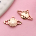 Rose gold planet charm pendants for DIY jewelry making with star embossments - KC Gold Planet Satellite (16227) / 21x13mm