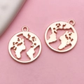 Two rose gold hollow round pendants with world map design for DIY jewelry making - KC Gold Hollow World Map (17668) / 18x21mm