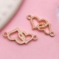 Rose gold double heart connector with diamond texture for DIY jewelry making - KC Gold Double Hole Link Heart (17671) / 28x13mm
