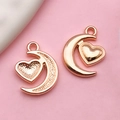 Rose gold moon and heart pendants for DIY jewelry making with high polish finish - KC Gold Heart Moon (17681) / 13x17mm