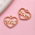 Rose gold heart-shaped LOVE charm with twisted edge detail for DIY jewelry making - KC Gold Hollow Letter Love (17686) / 15x14mm